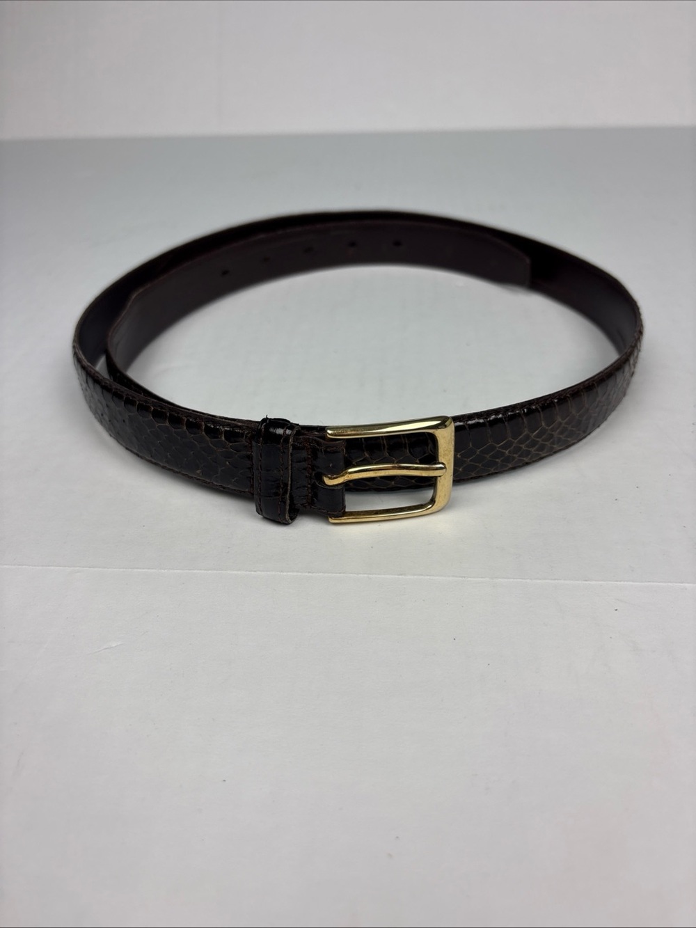Snake Skin Men Size 38 Belt 3012 Dark Brown Leather Genuine Brass Gold Tone